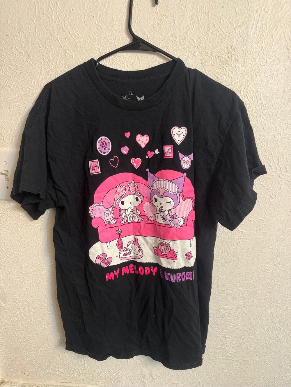 Sanrio My Melody & Kuromi Women’s Black Graphic Tee - Pink Print